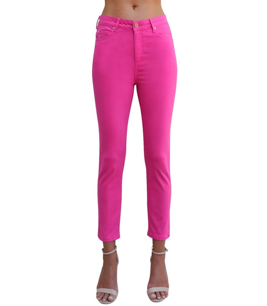 Femmes Bleu d'Azur Jeans | Russell Hoge Taille Stretch Katoenen Jeans Fuchsia