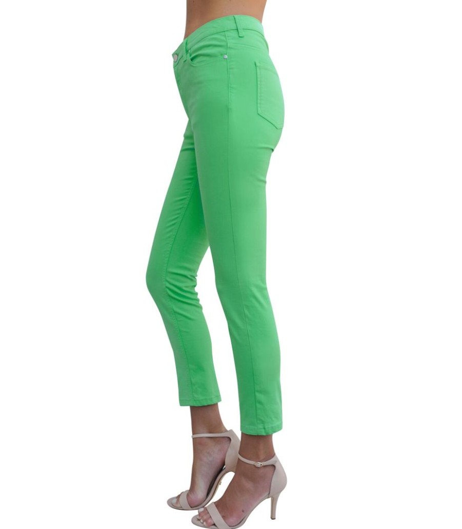 Femmes Bleu d'Azur Jeans | Russell Hoge Taille Katoenen Stretch Slim Jeans Mintgroen