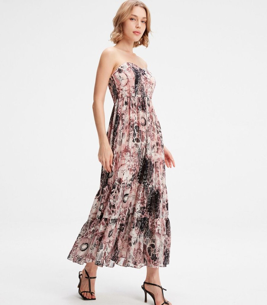 Femmes Smart & Joy Jurken | Strapless Jurk Van Chiffon Met Abstracte Bloemenprint