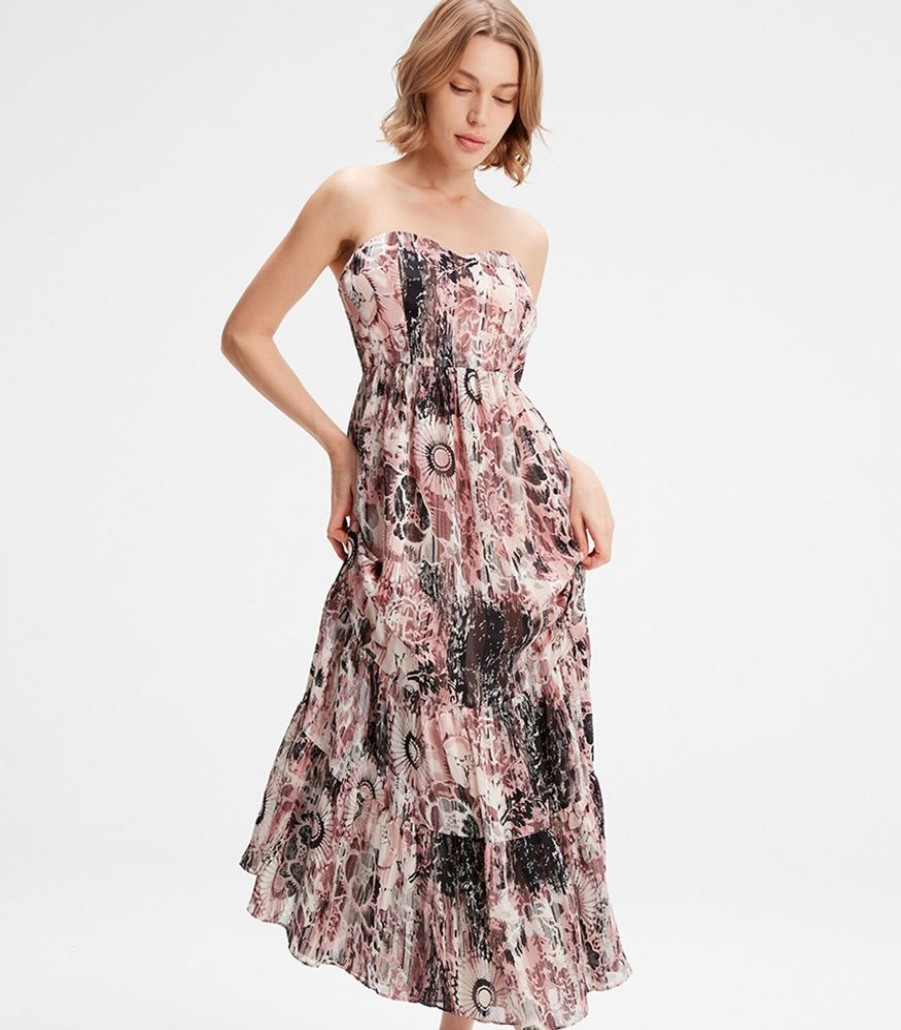 Femmes Smart & Joy Jurken | Strapless Jurk Van Chiffon Met Abstracte Bloemenprint