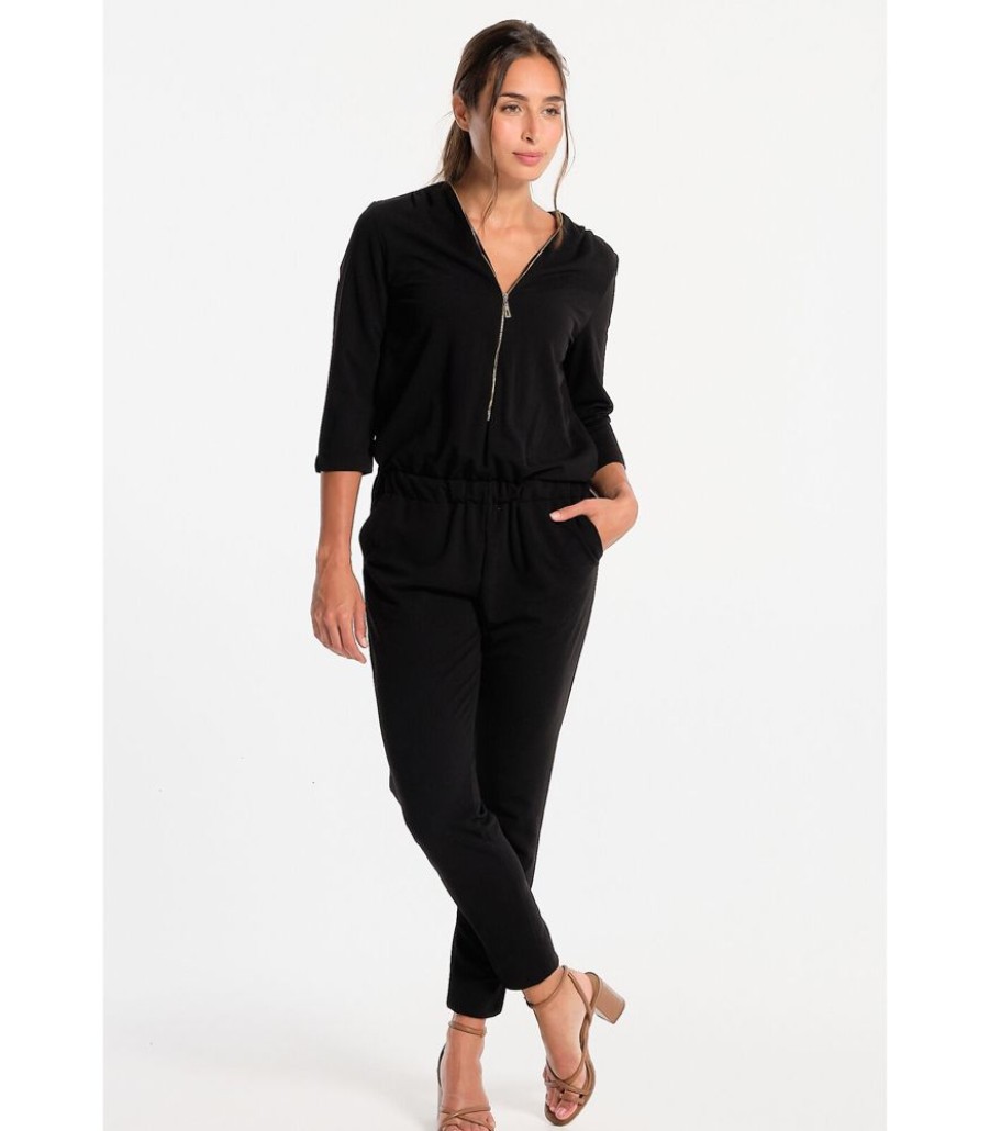 Femmes J&JOY Jumpsuits | Zwarte Jumpsuit Met Rits