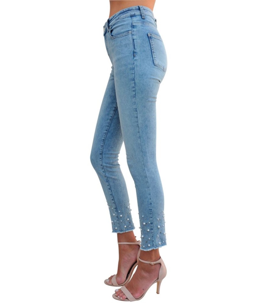 Femmes Bleu d'Azur Jeans | Rubi Gebleekte Blauwe Jeans Met Hoge Taille