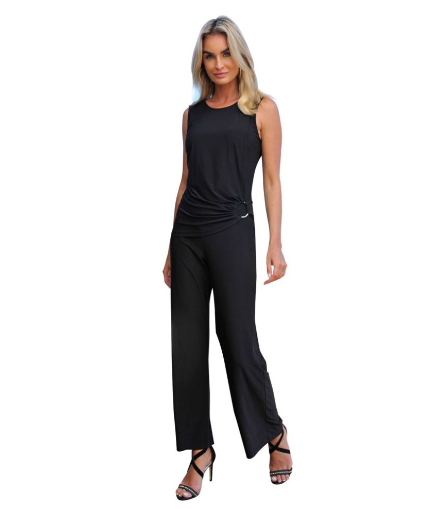 Femmes Bleu d'Azur Jumpsuits | Pitaya Gedrapeerde Zwarte Jersey Jumpsuit