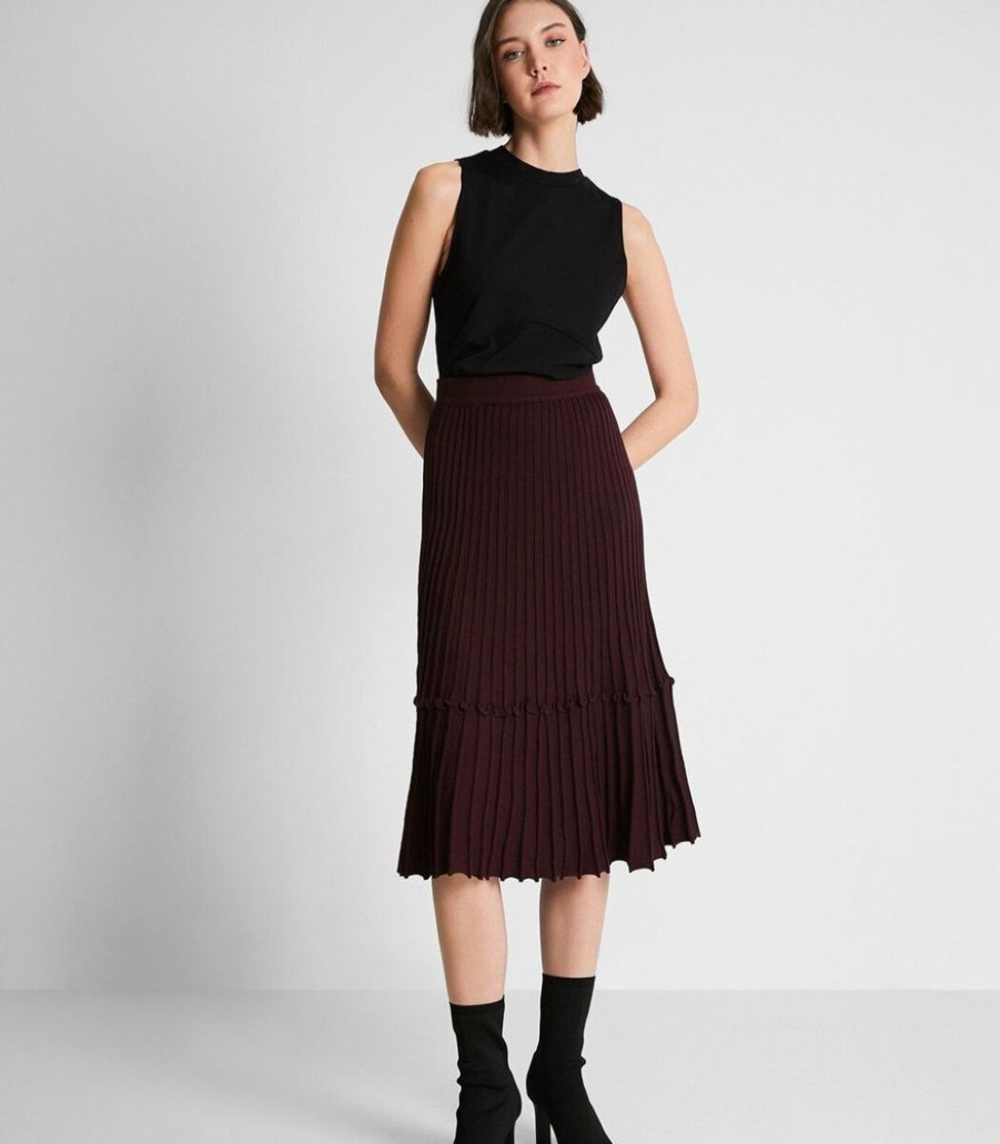 Femmes Trucco Rokken | Gebreide Midi Rok Middel Rood