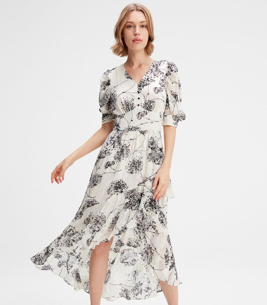 Femmes Smart & Joy Jurken | Jurk Van Chiffon Met Lineaire Print En Dipzoom