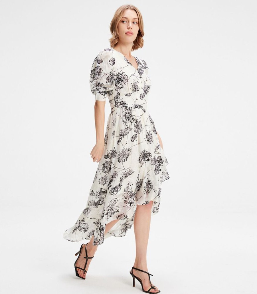 Femmes Smart & Joy Jurken | Jurk Van Chiffon Met Lineaire Print En Dipzoom