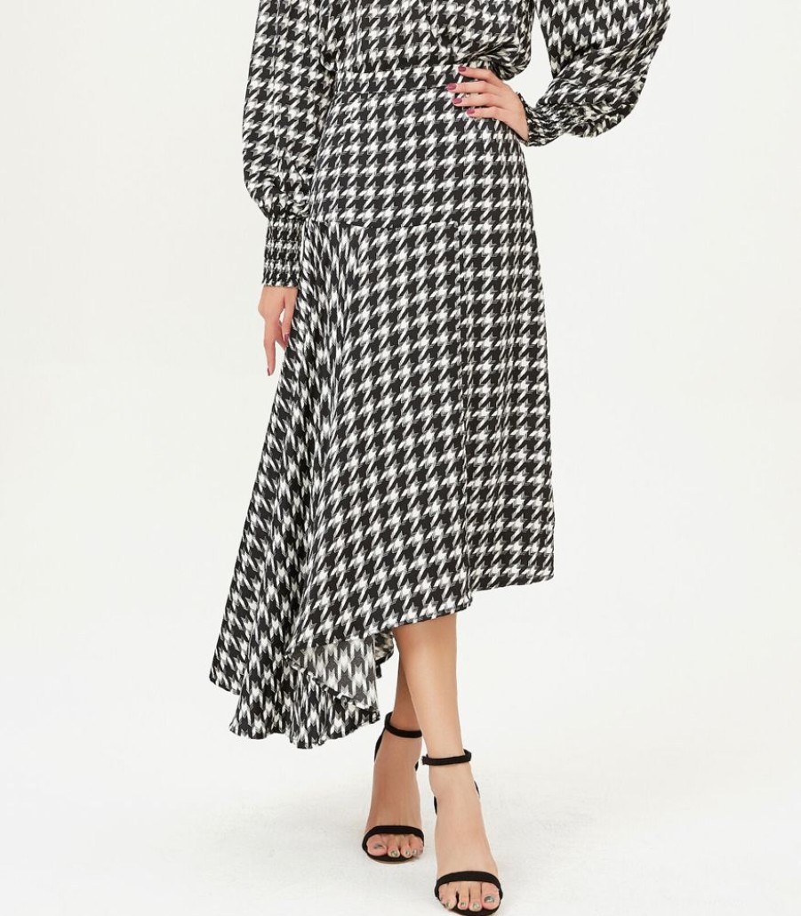 Femmes Smart & Joy Rokken | Trapeze Rok Met Diepe Zoom En Houndstooth -Print