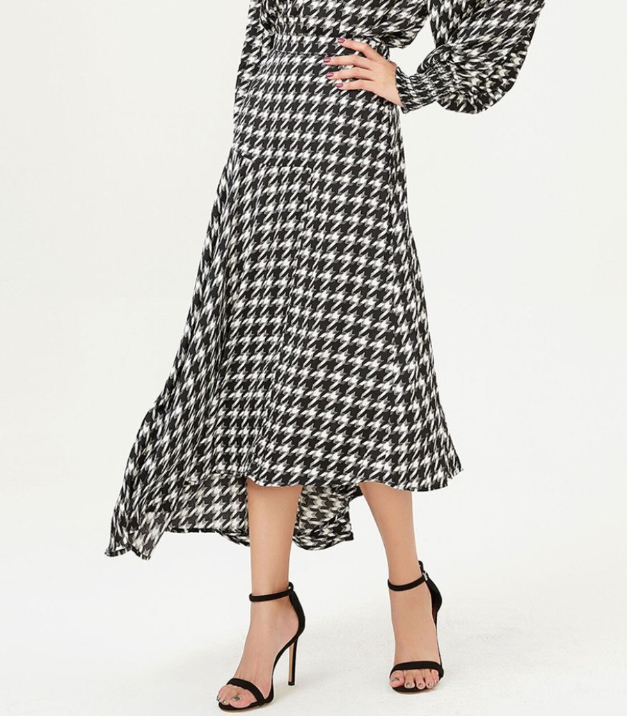 Femmes Smart & Joy Rokken | Trapeze Rok Met Diepe Zoom En Houndstooth -Print