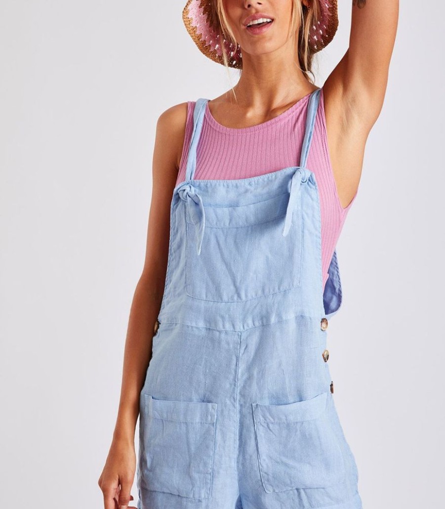 Femmes Banana Moon Jumpsuits | Lichtblauwe Linnen Playsuit Anya Hawston