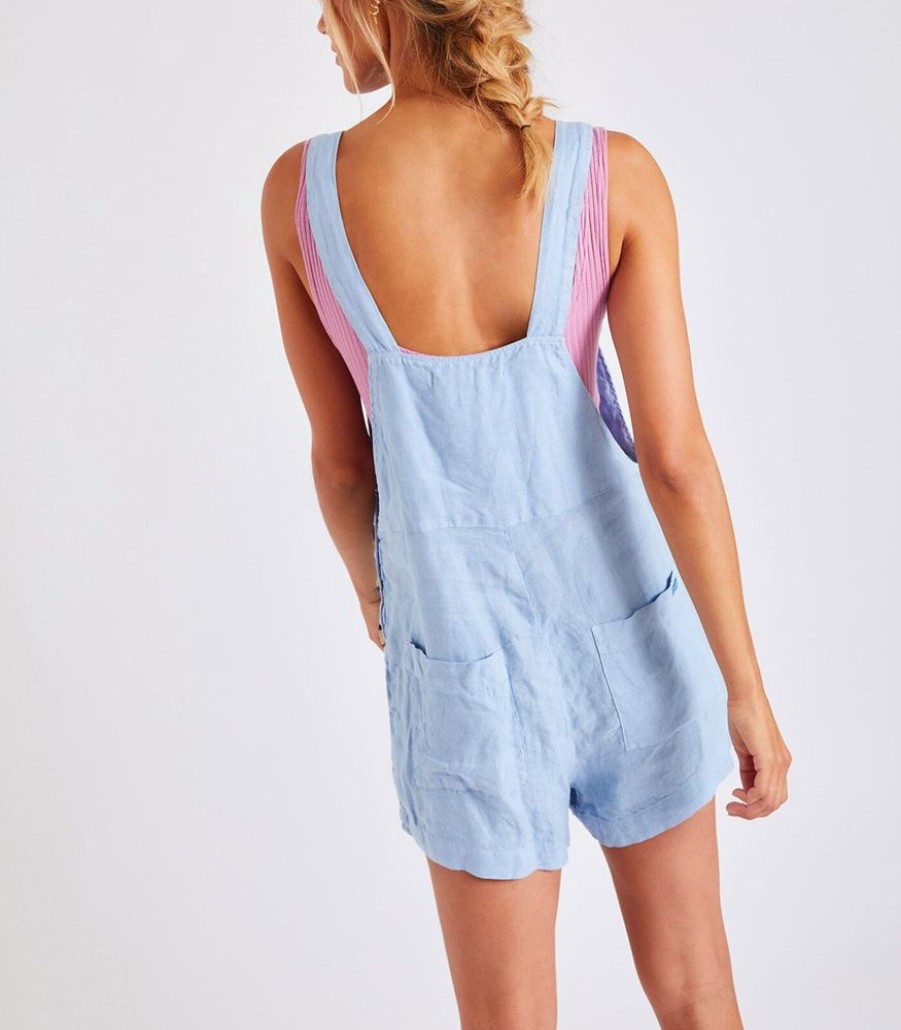 Femmes Banana Moon Jumpsuits | Lichtblauwe Linnen Playsuit Anya Hawston