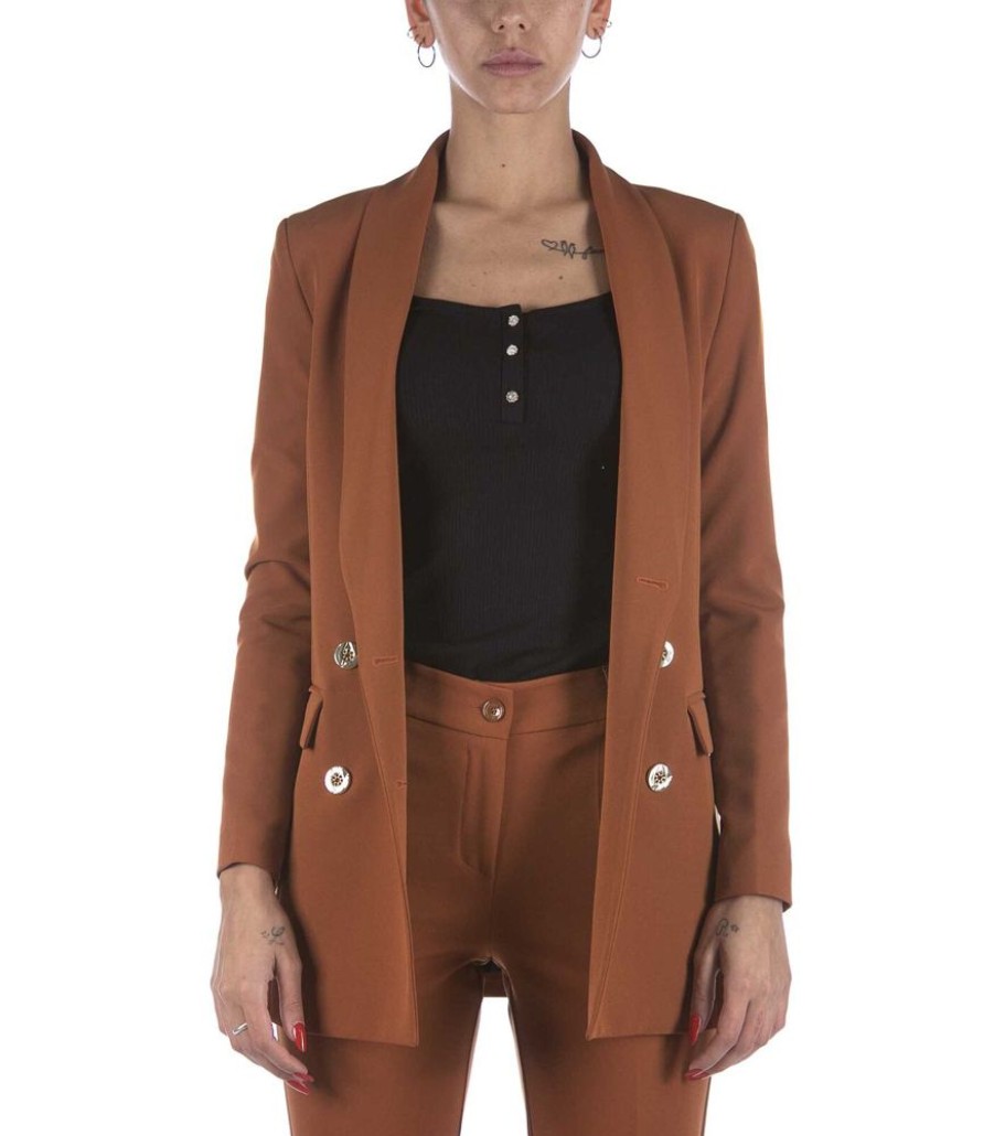 Femmes Gaudi Maatpakken & Blazers | Cinnamon Double-Breasted Gaudi Jas