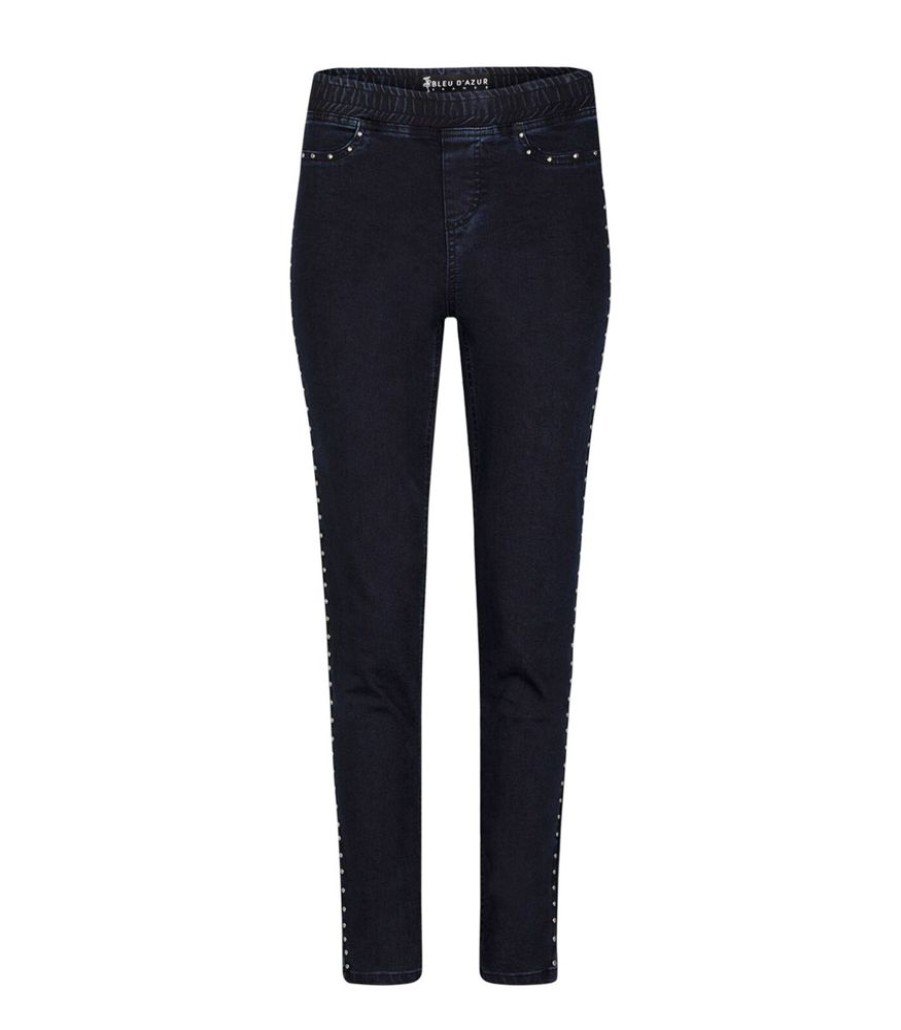 Femmes Bleu d'Azur Jeans | Donkere Jeans Met Elastische Tailleband Gemina